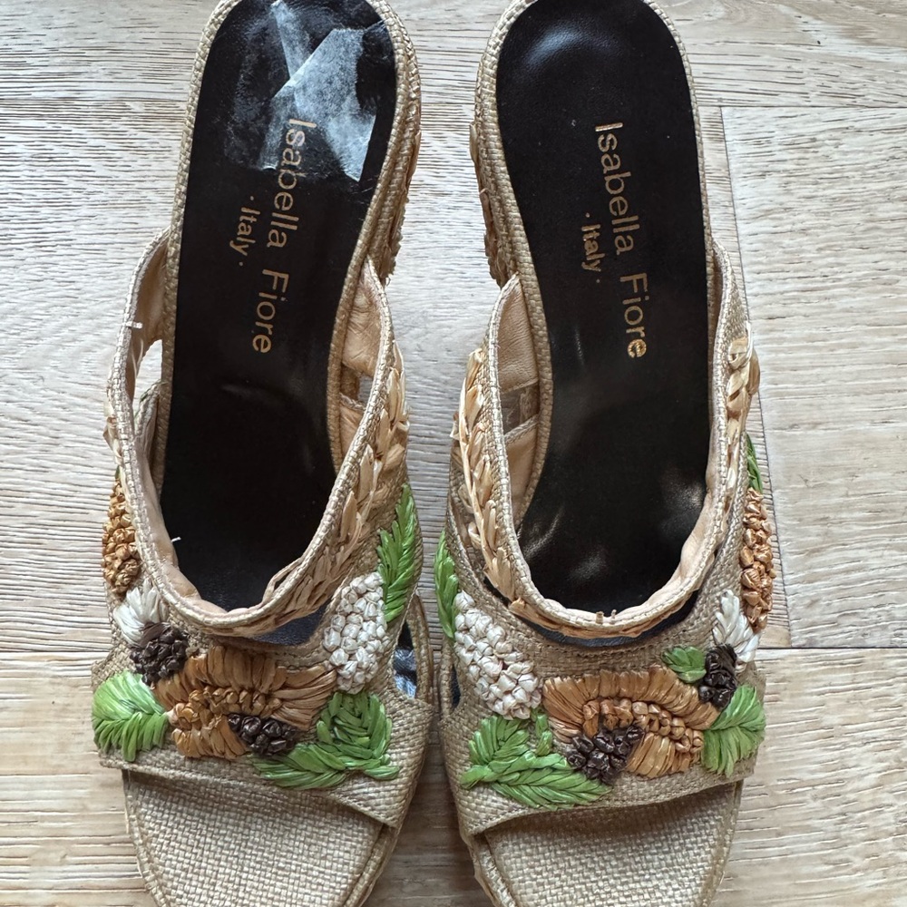 STRAW Bohemian Embroidered wedges sz7.5 Made Italy Isabella Fiore NEW PriceFirm - Picture 11 of 12